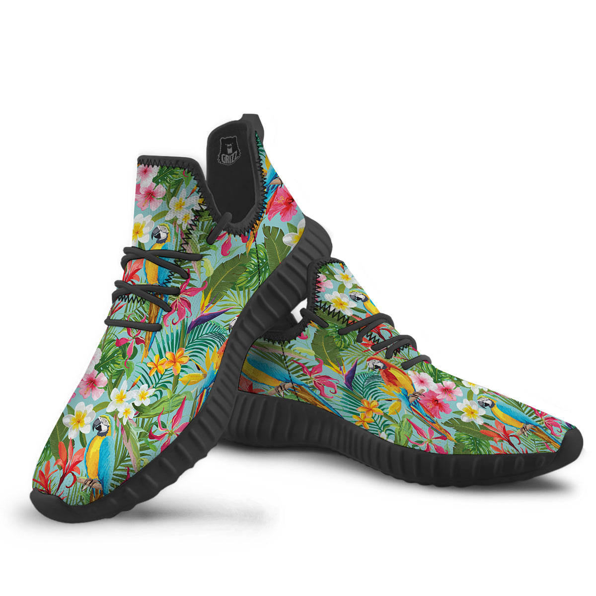 Parrot Tropical Print Pattern Black Walking Shoes-grizzshop
