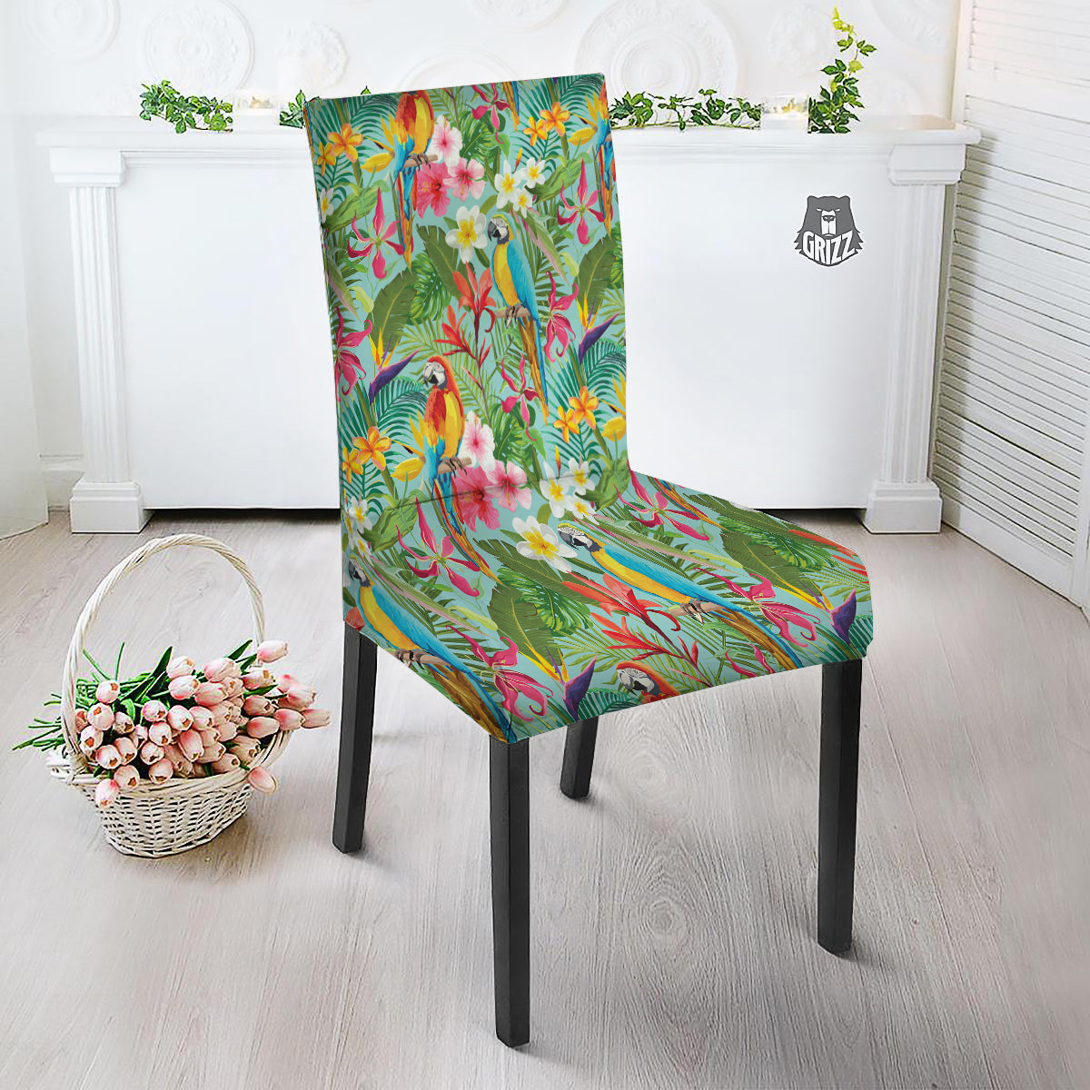 Parrot Tropical Print Pattern Dining Chair Slipcover-grizzshop