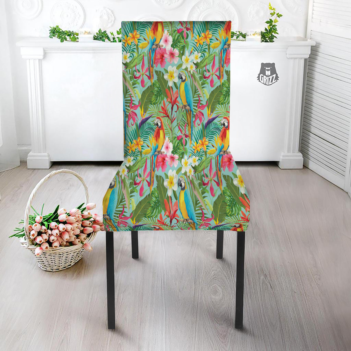 Parrot Tropical Print Pattern Dining Chair Slipcover-grizzshop