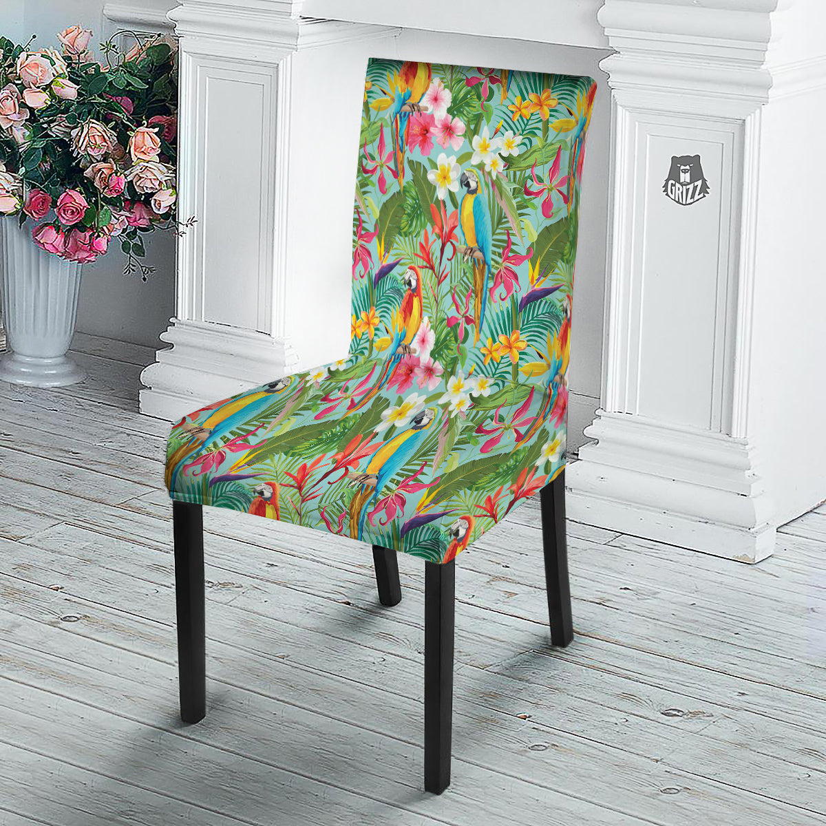 Parrot Tropical Print Pattern Dining Chair Slipcover-grizzshop