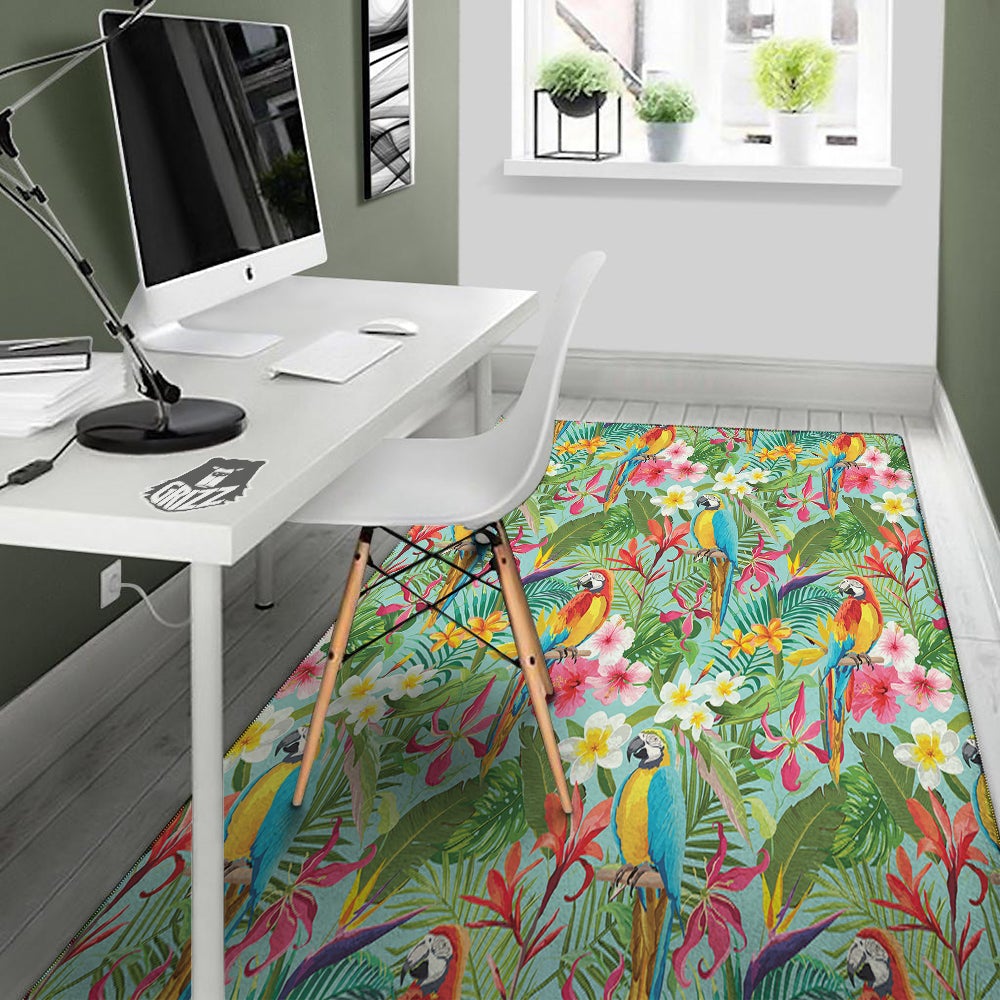 Parrot Tropical Print Pattern Floor Mat-grizzshop