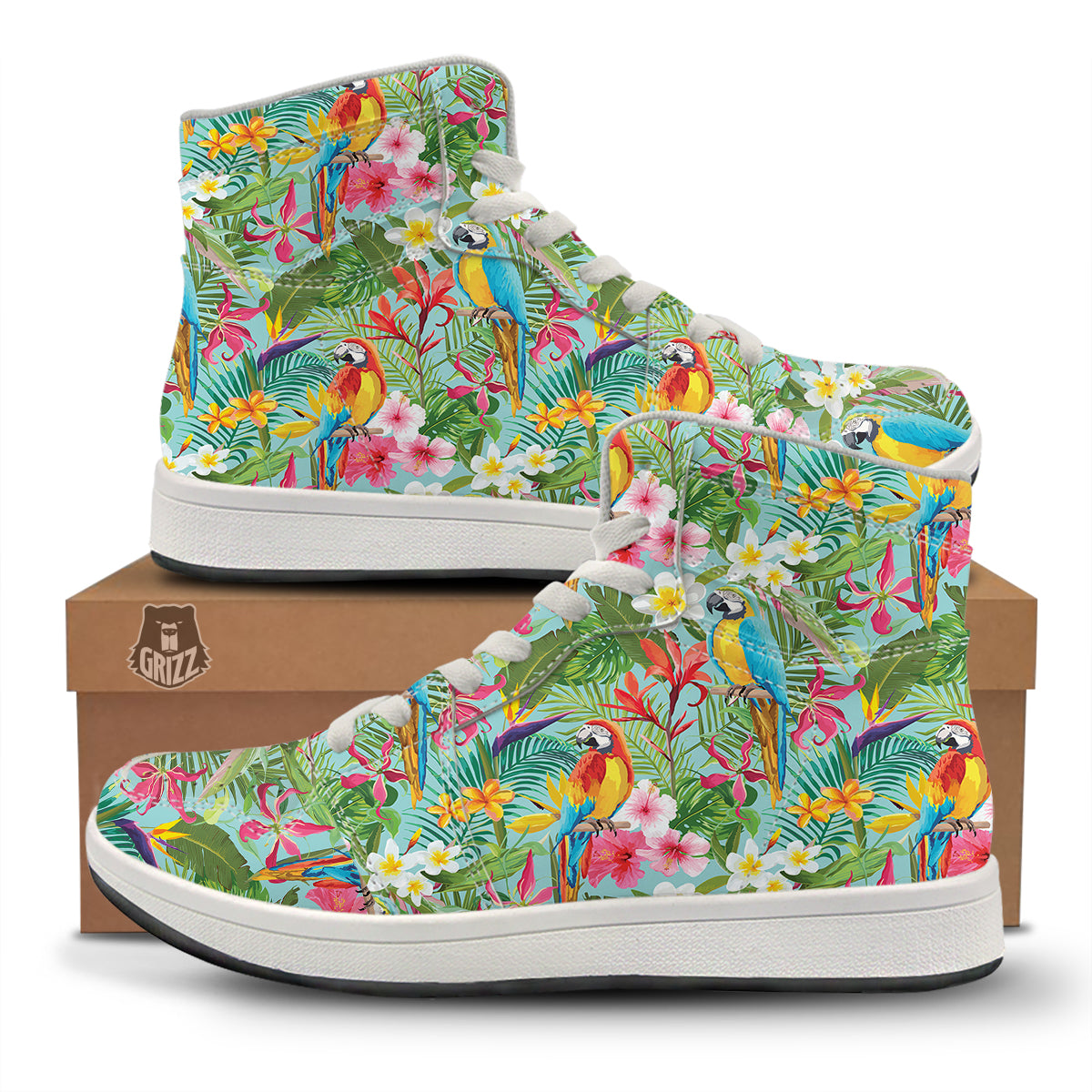 Parrot Tropical Print Pattern High Top Sneakers-grizzshop