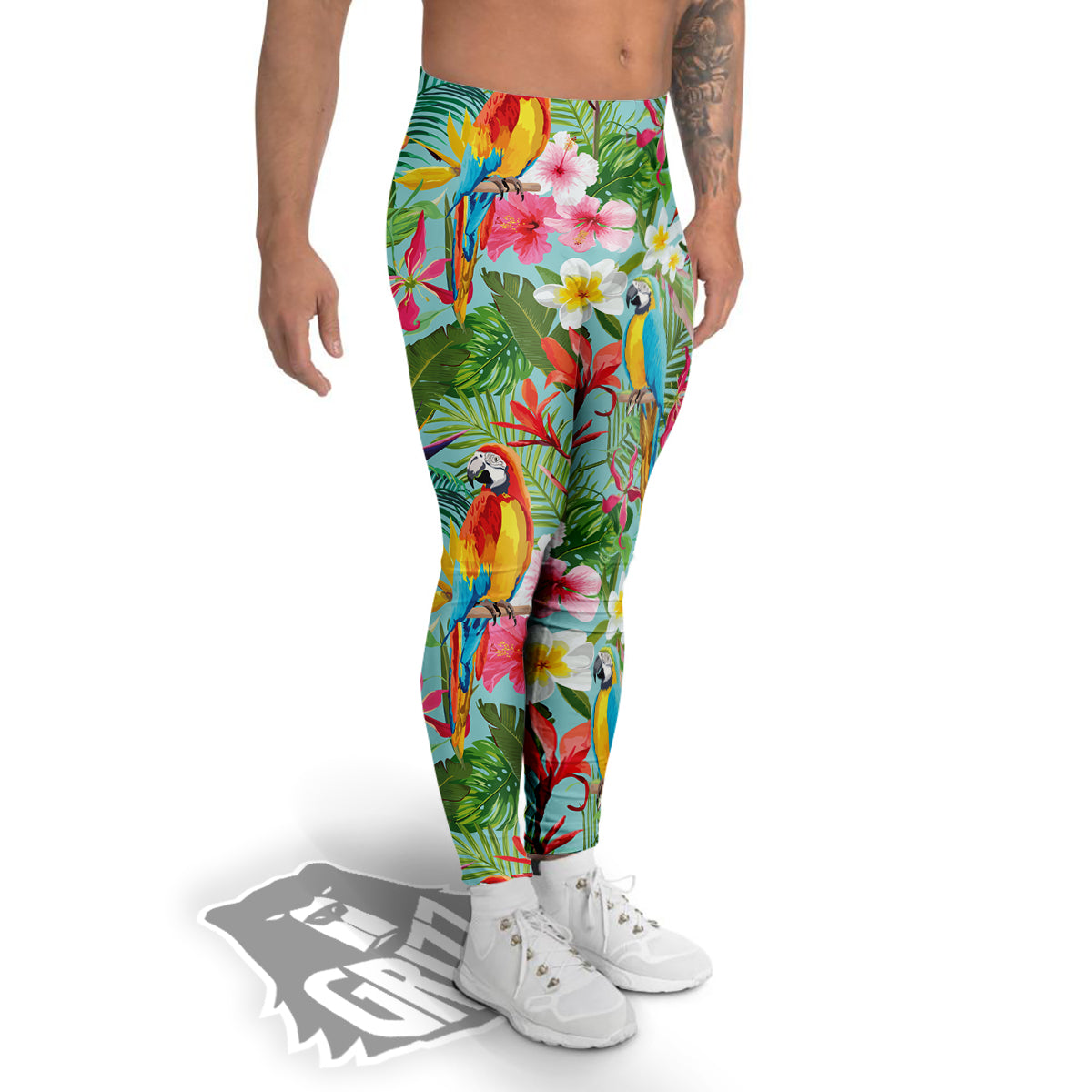 Parrot Tropical Print Pattern Men's Leggings-grizzshop
