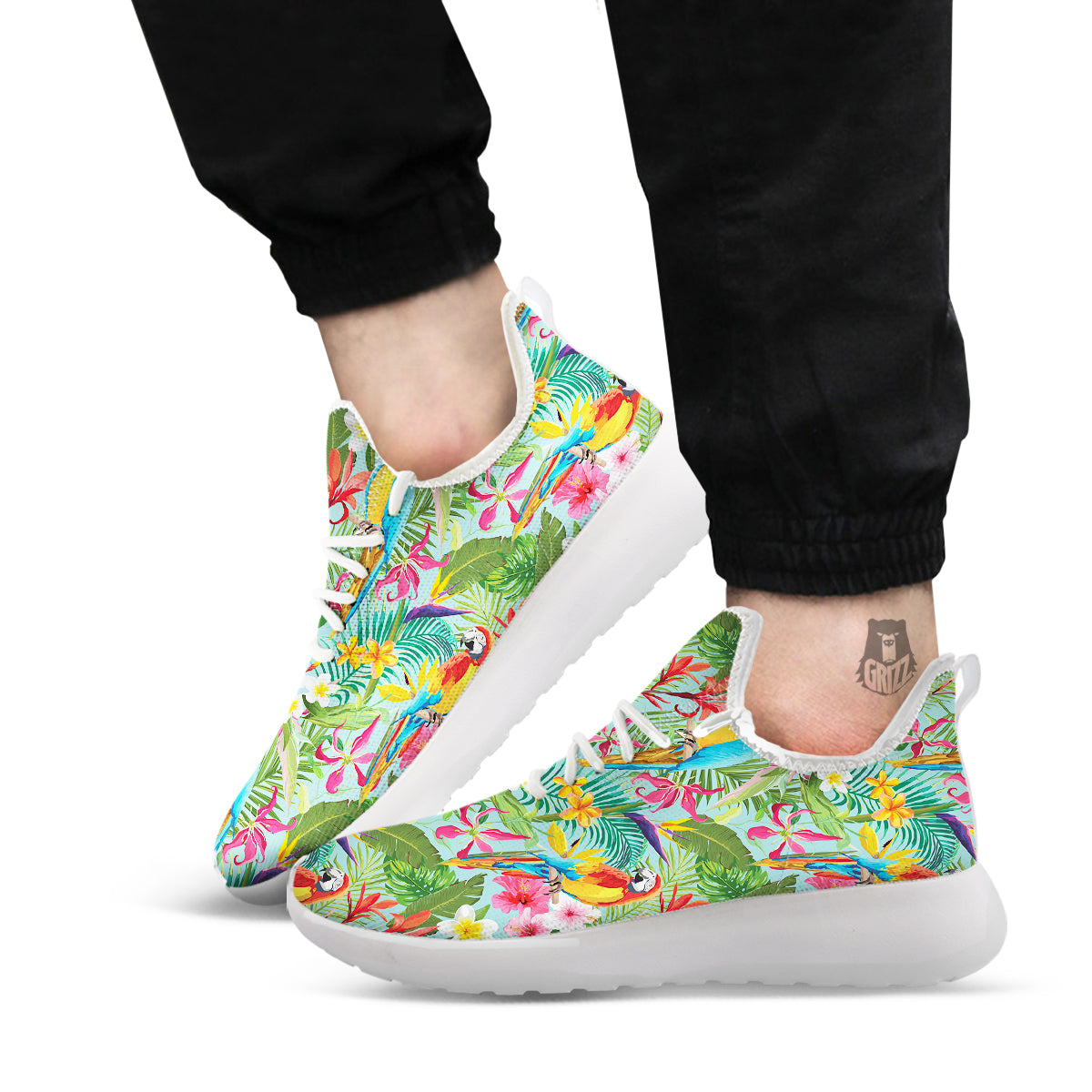 Parrot Tropical Print Pattern White Athletic Shoes-grizzshop