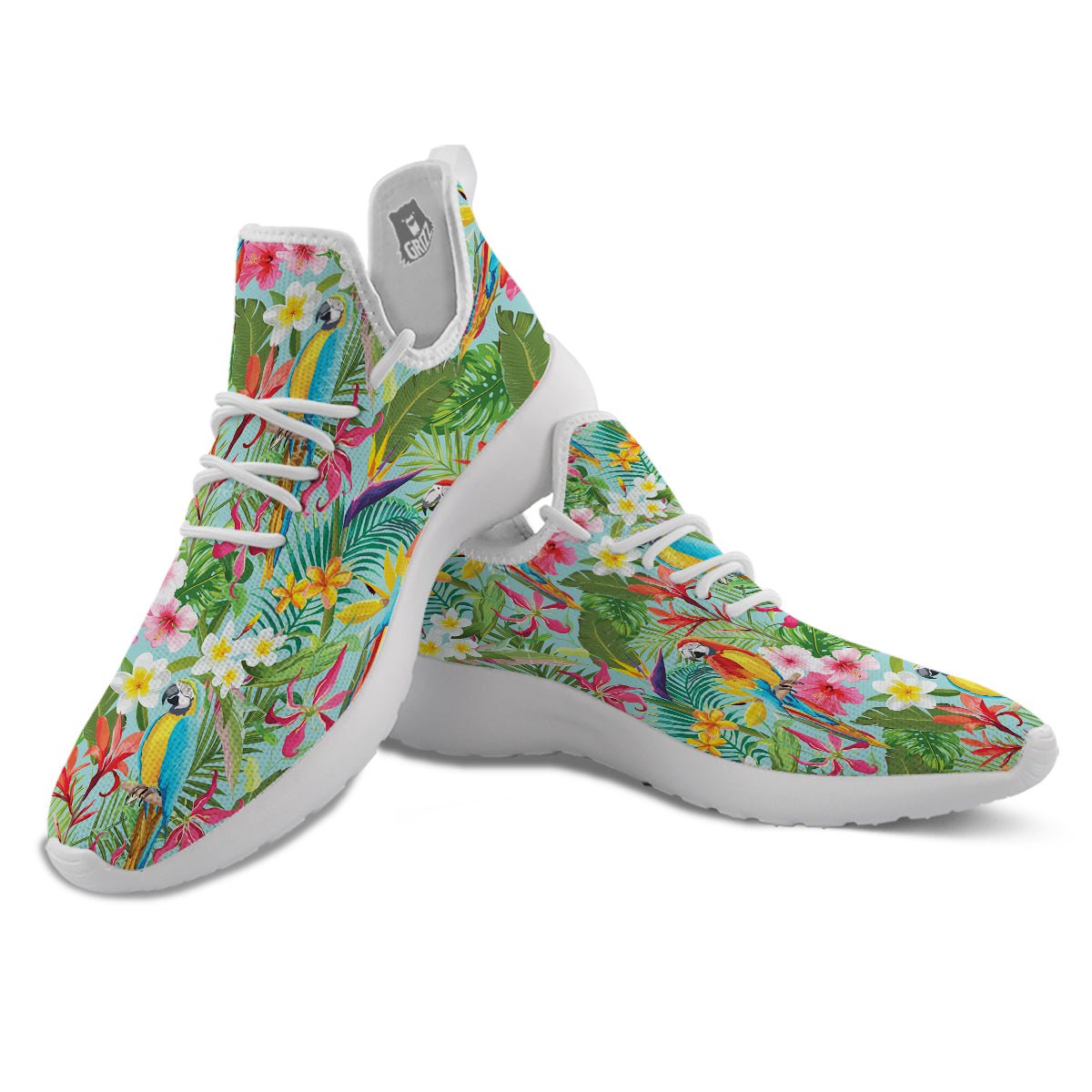 Parrot Tropical Print Pattern White Athletic Shoes-grizzshop