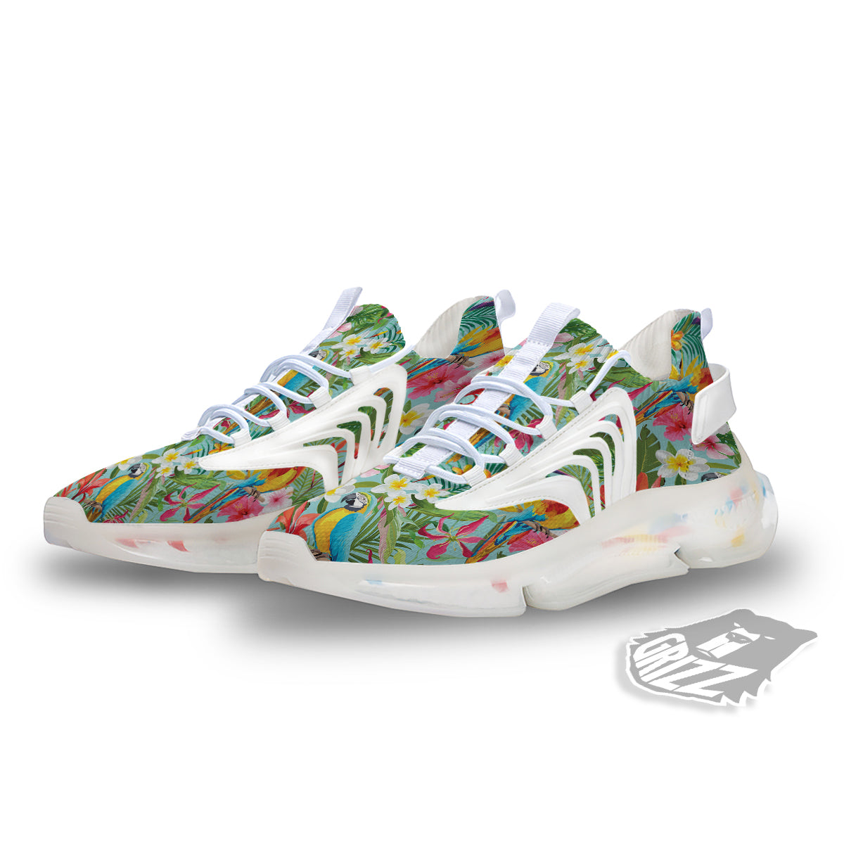 Parrot Tropical Print Pattern White Gym Shoes-grizzshop