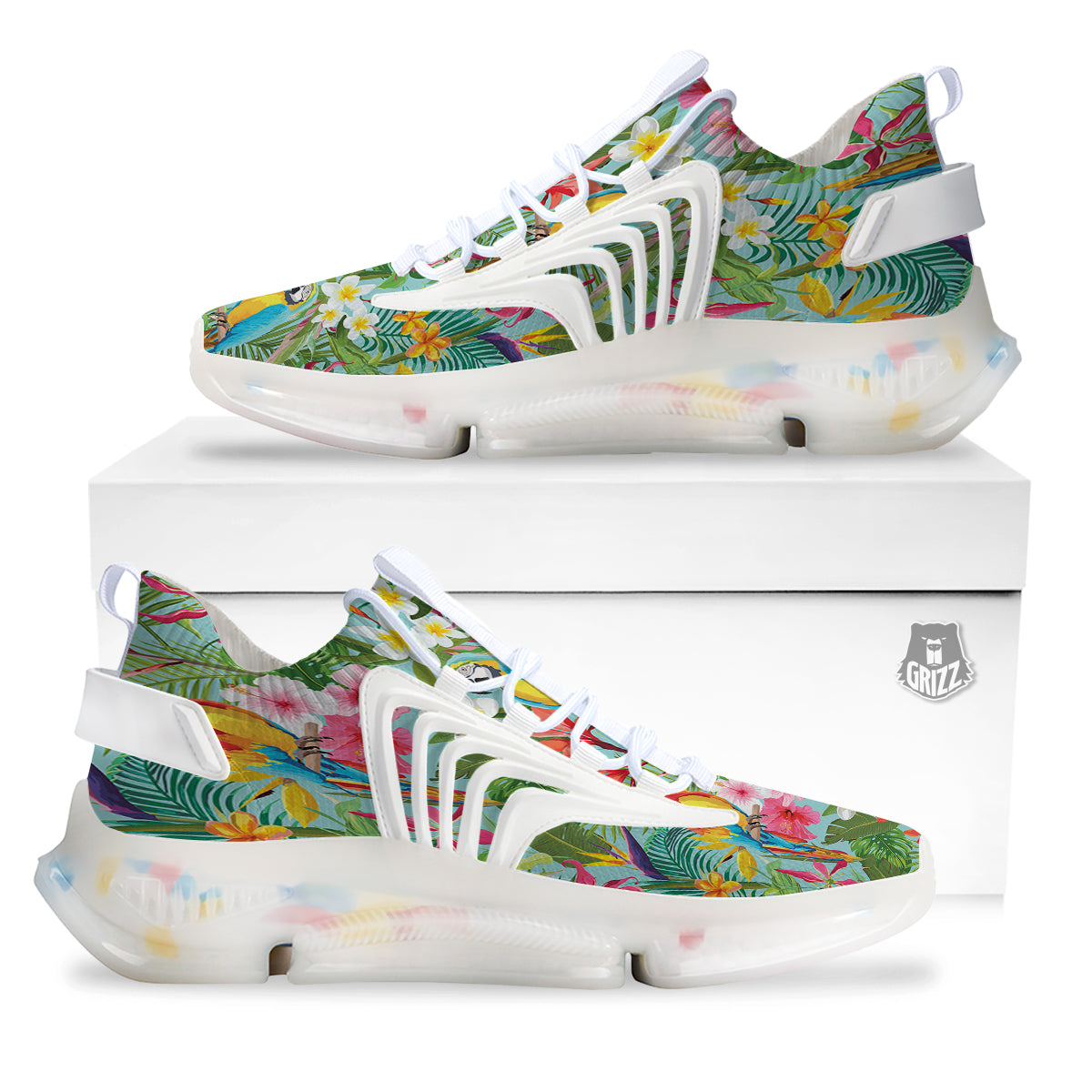 Parrot Tropical Print Pattern White Gym Shoes-grizzshop