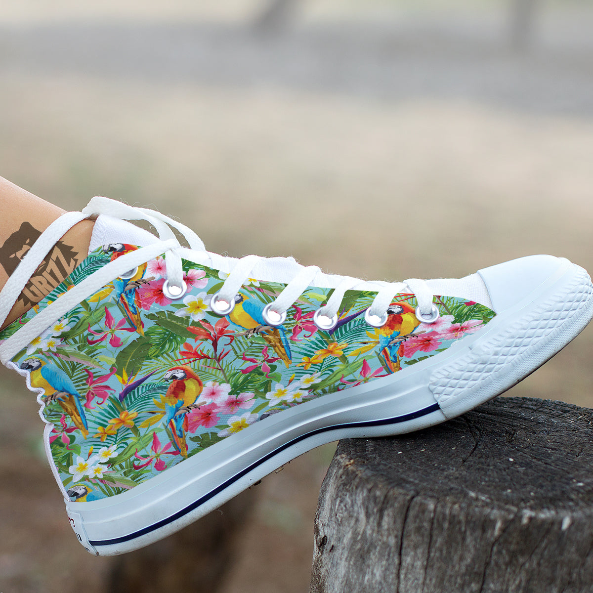 Parrot Tropical Print Pattern White High Top Shoes-grizzshop