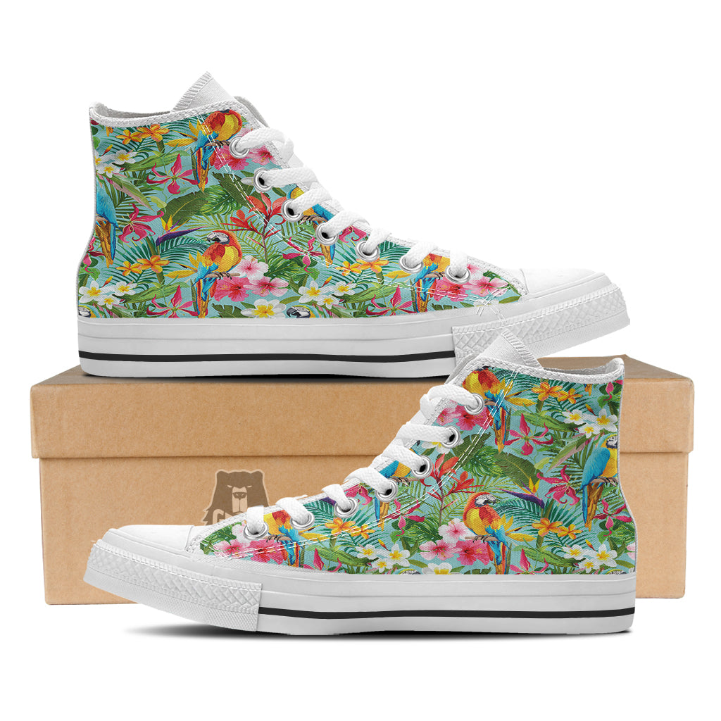 Parrot Tropical Print Pattern White High Top Shoes-grizzshop