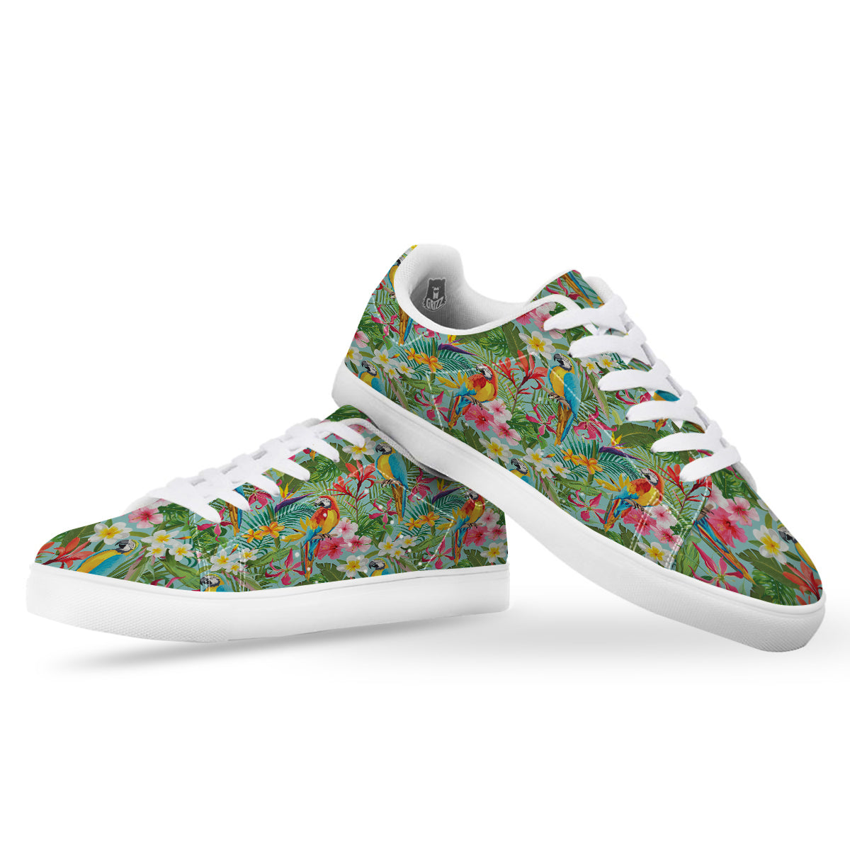 Parrot Tropical Print Pattern White Low Top Sneakers-grizzshop
