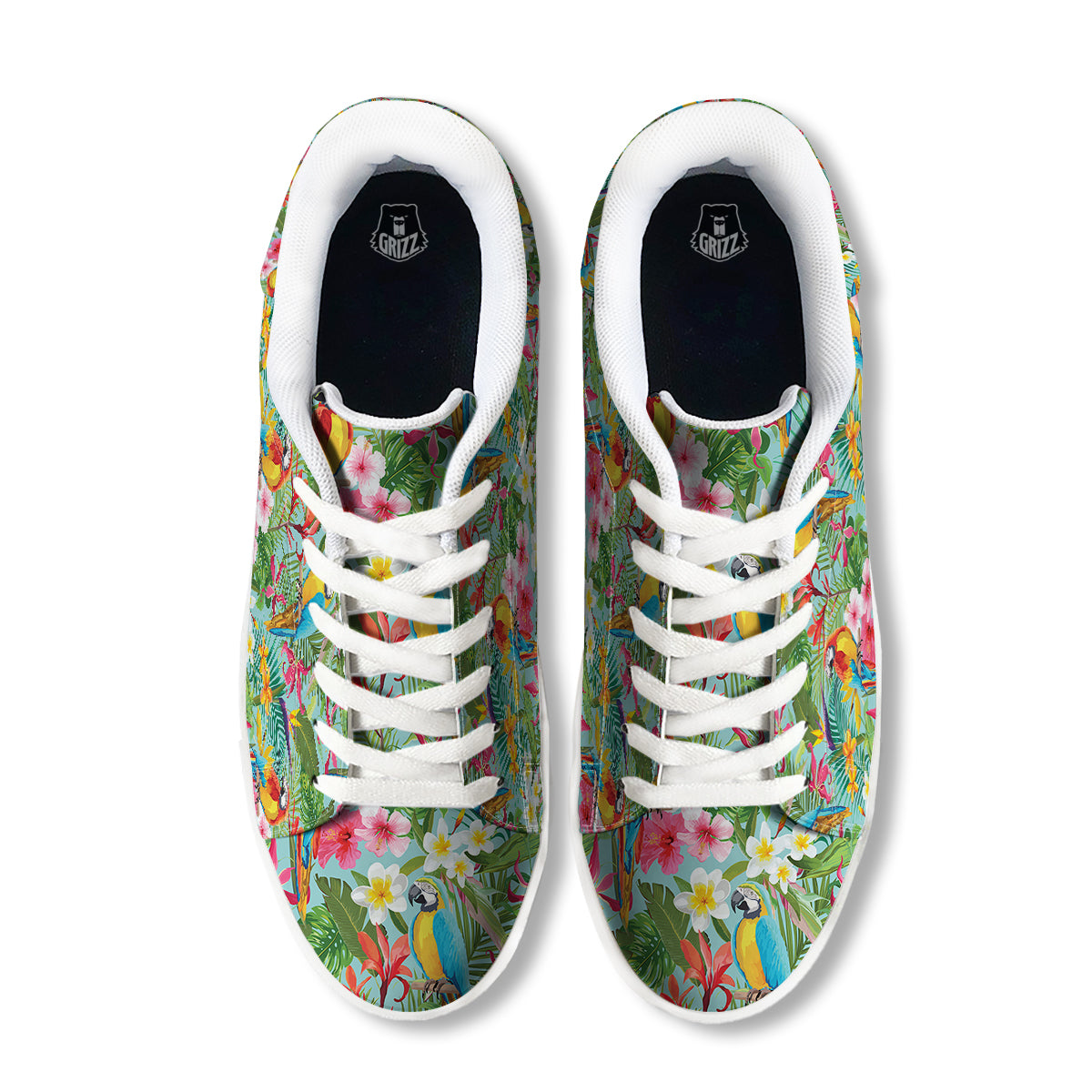 Parrot Tropical Print Pattern White Low Top Sneakers-grizzshop