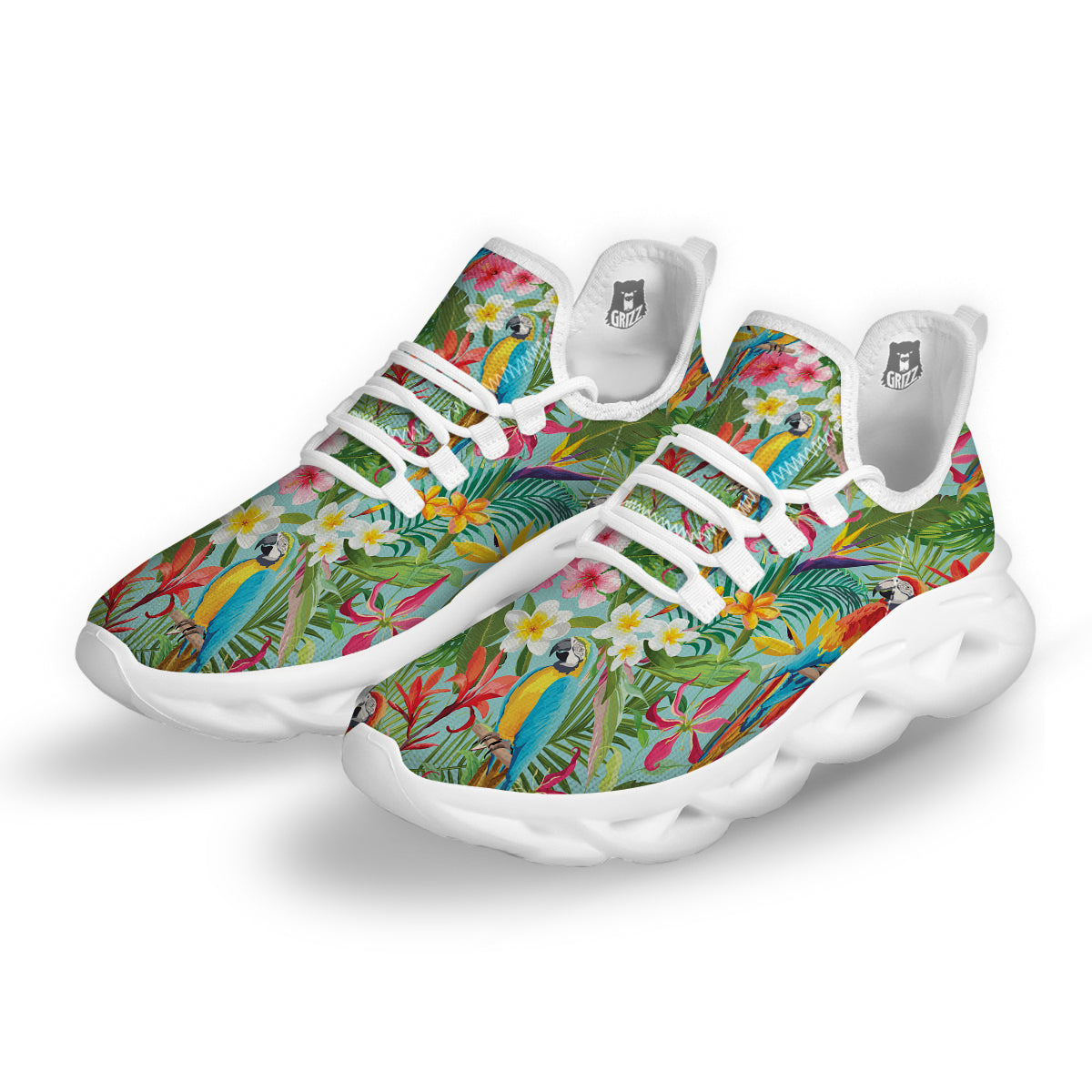 Parrot Tropical Print Pattern White Running Shoes-grizzshop