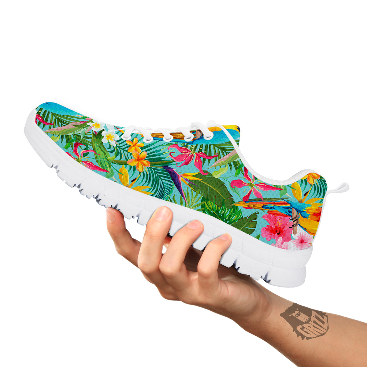 Parrot Tropical Print Pattern White Sneaker-grizzshop
