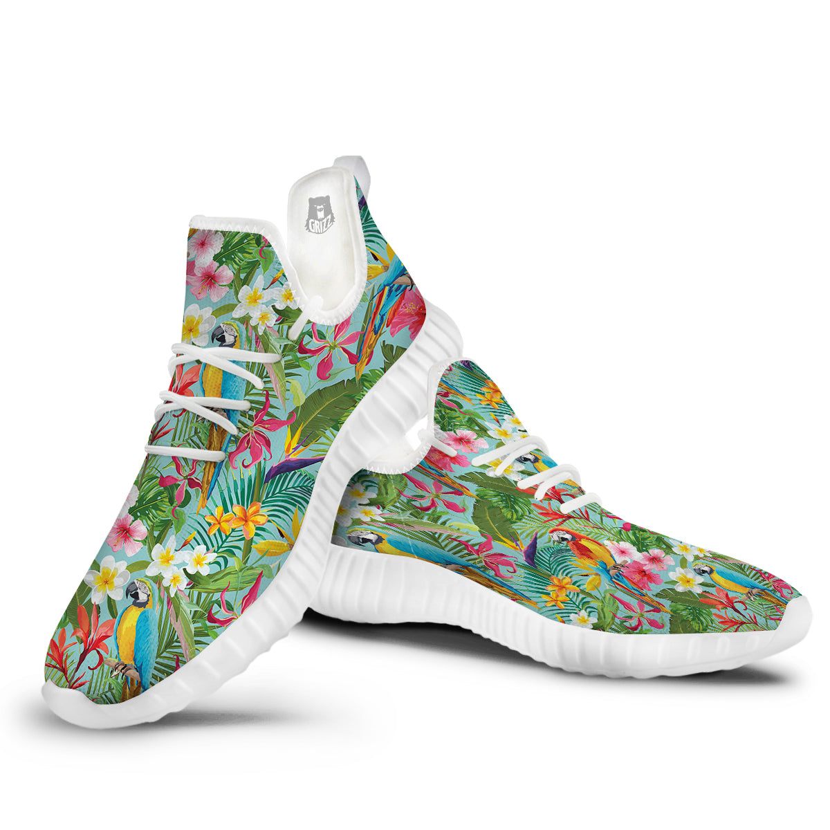 Parrot Tropical Print Pattern White Walking Shoes-grizzshop
