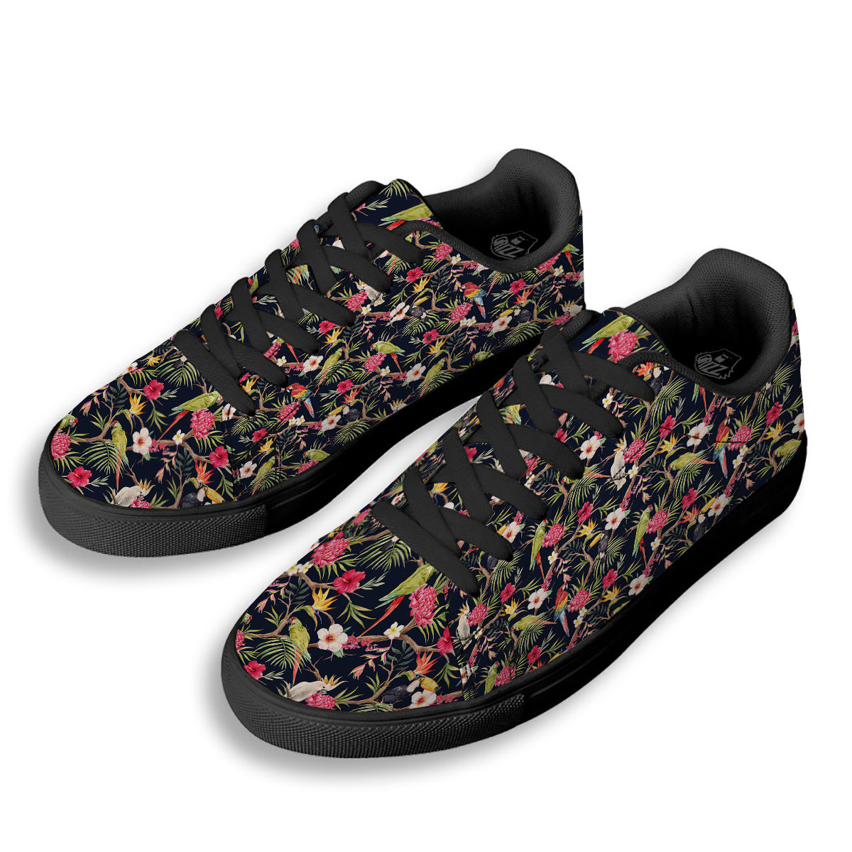 Parrot Watercolor Print Pattern Black Low Top Sneakers-grizzshop
