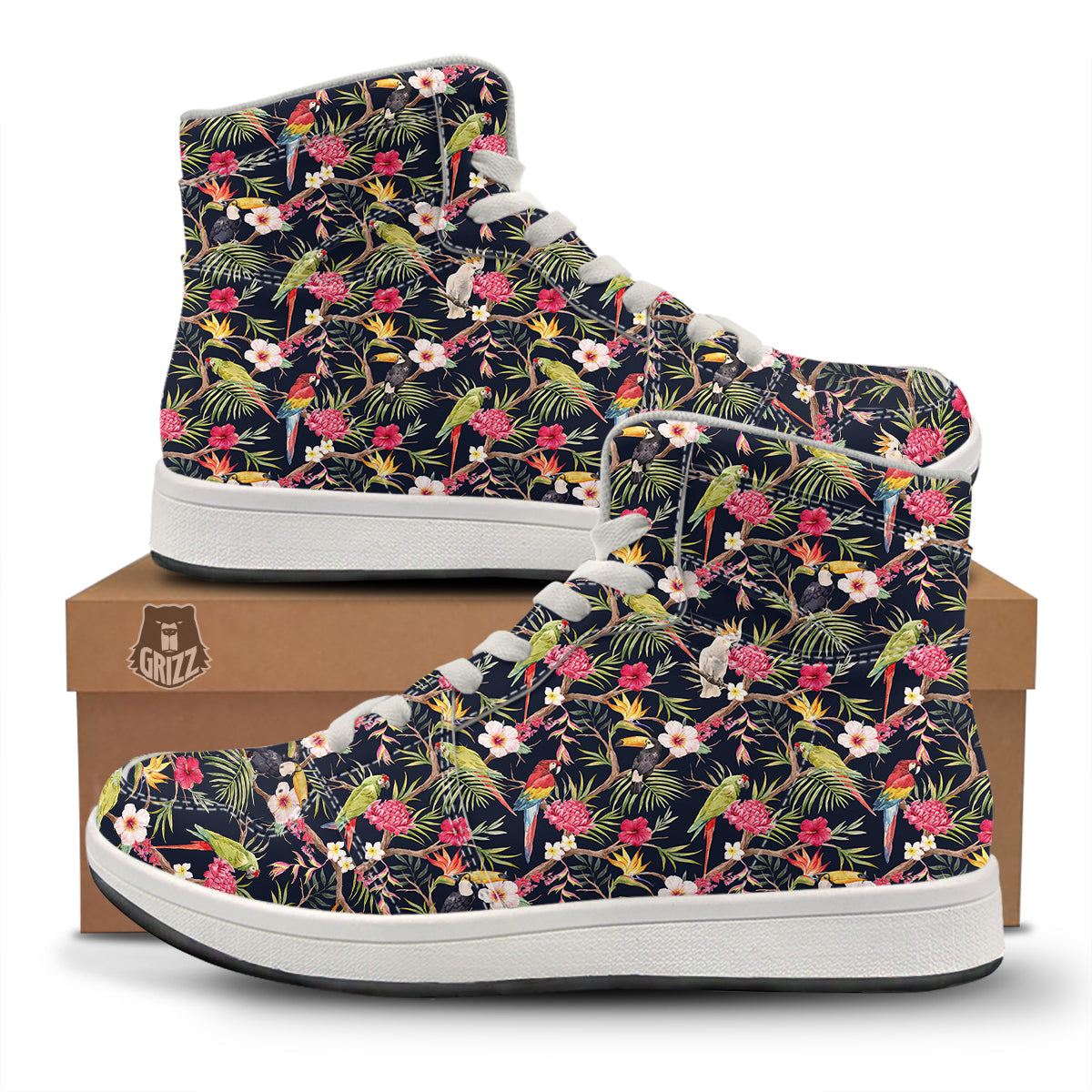 Parrot Watercolor Print Pattern High Top Sneakers-grizzshop
