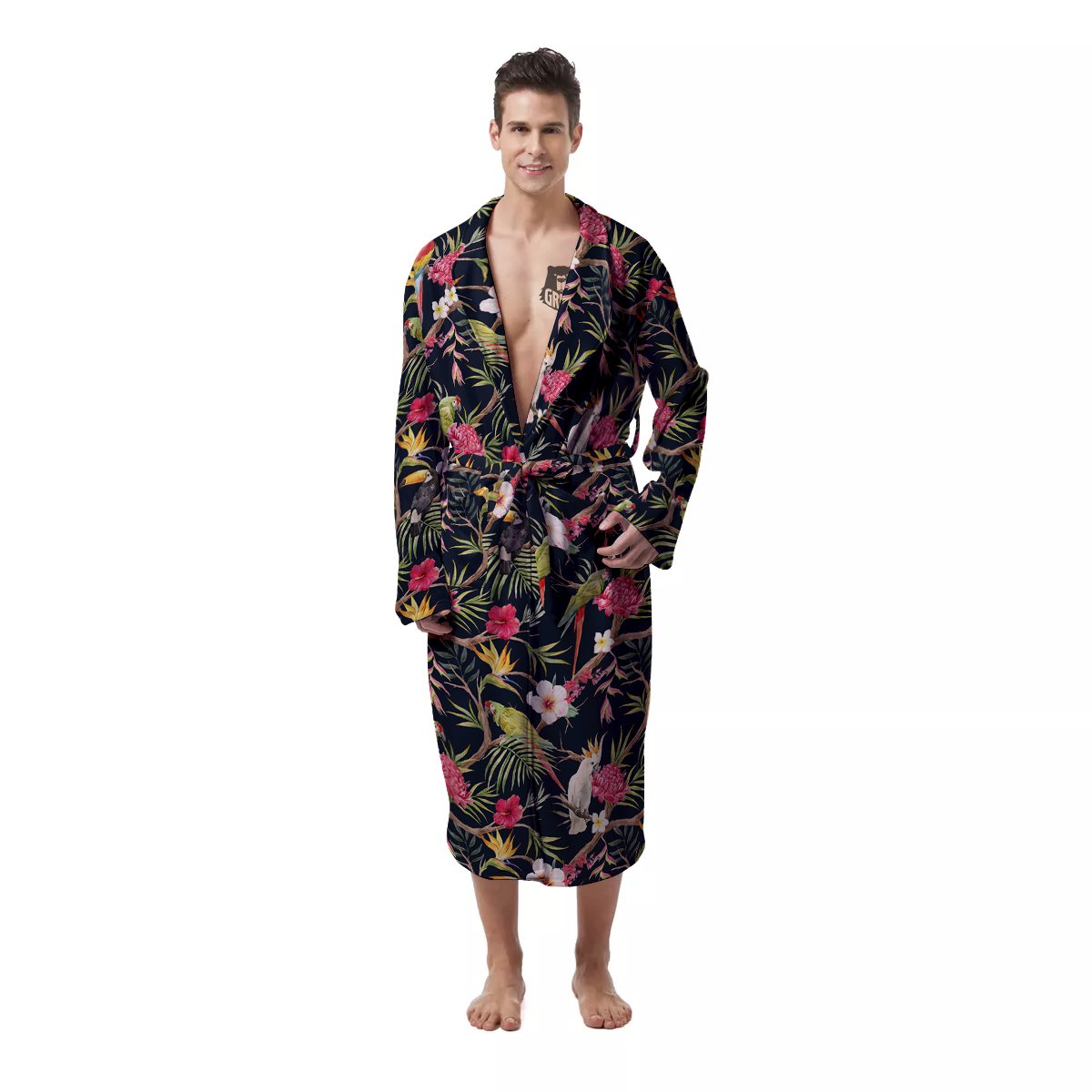 Parrot Watercolor Print Pattern Men's Robe-grizzshop