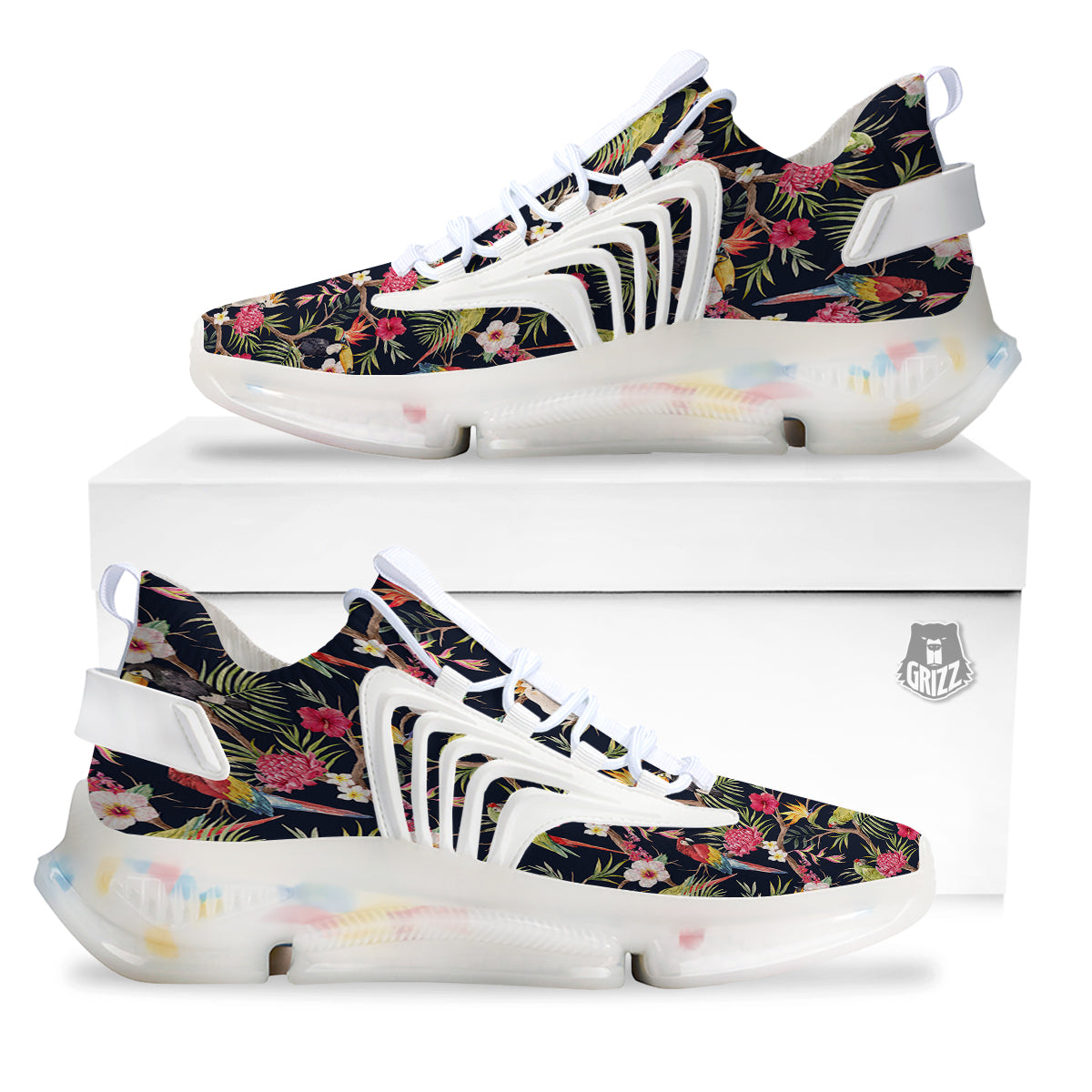 Parrot Watercolor Print Pattern White Gym Shoes-grizzshop
