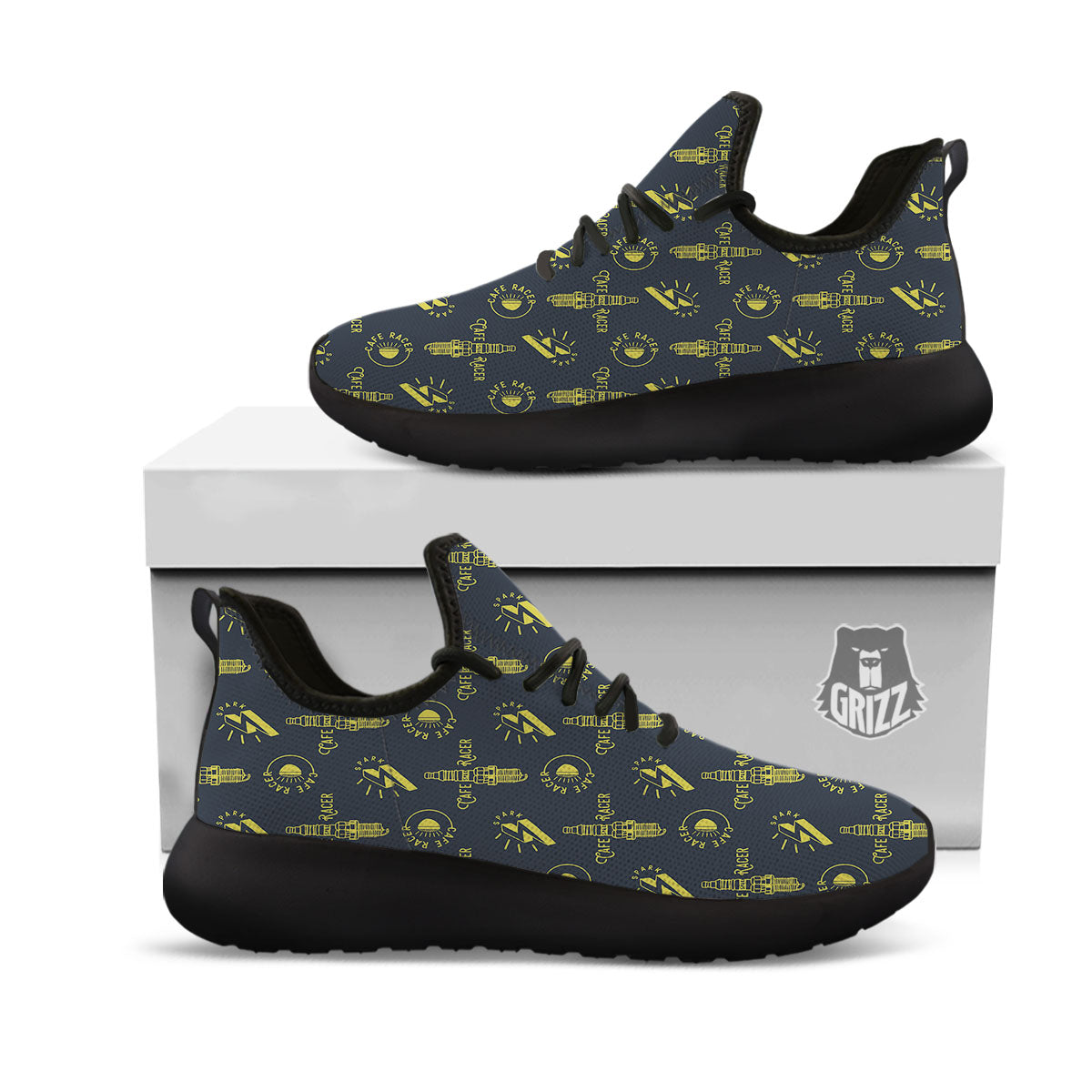 Parts Motorcycle Print Pattern Black Athletic Shoes-grizzshop