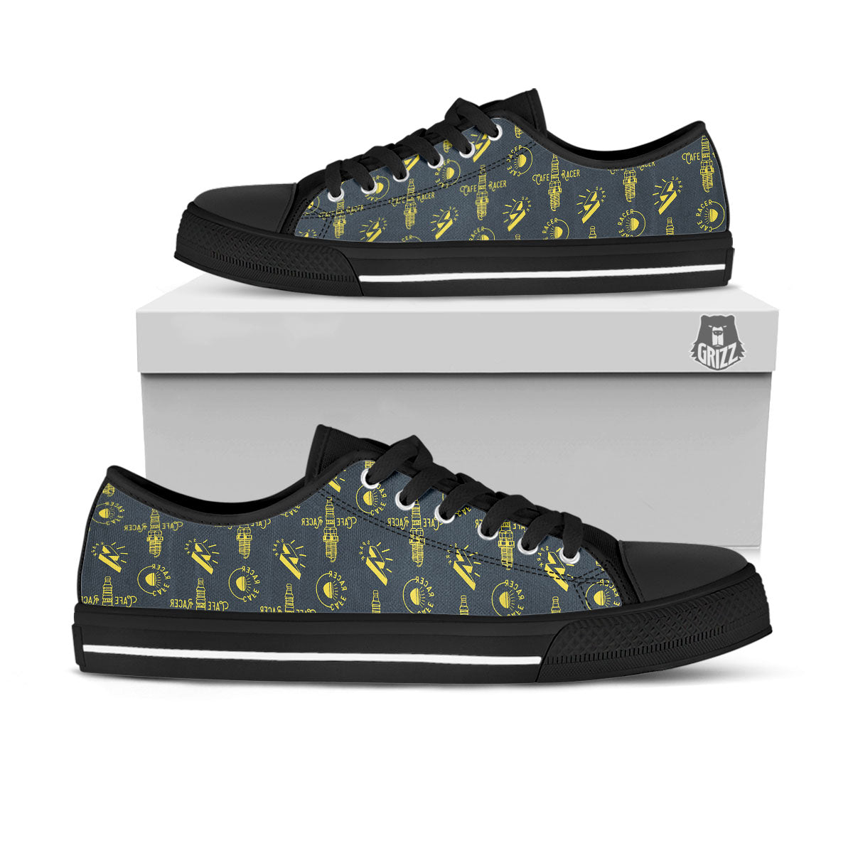 Parts Motorcycle Print Pattern Black Low Top Shoes-grizzshop