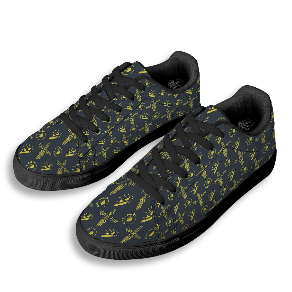 Parts Motorcycle Print Pattern Black Low Top Sneakers-grizzshop