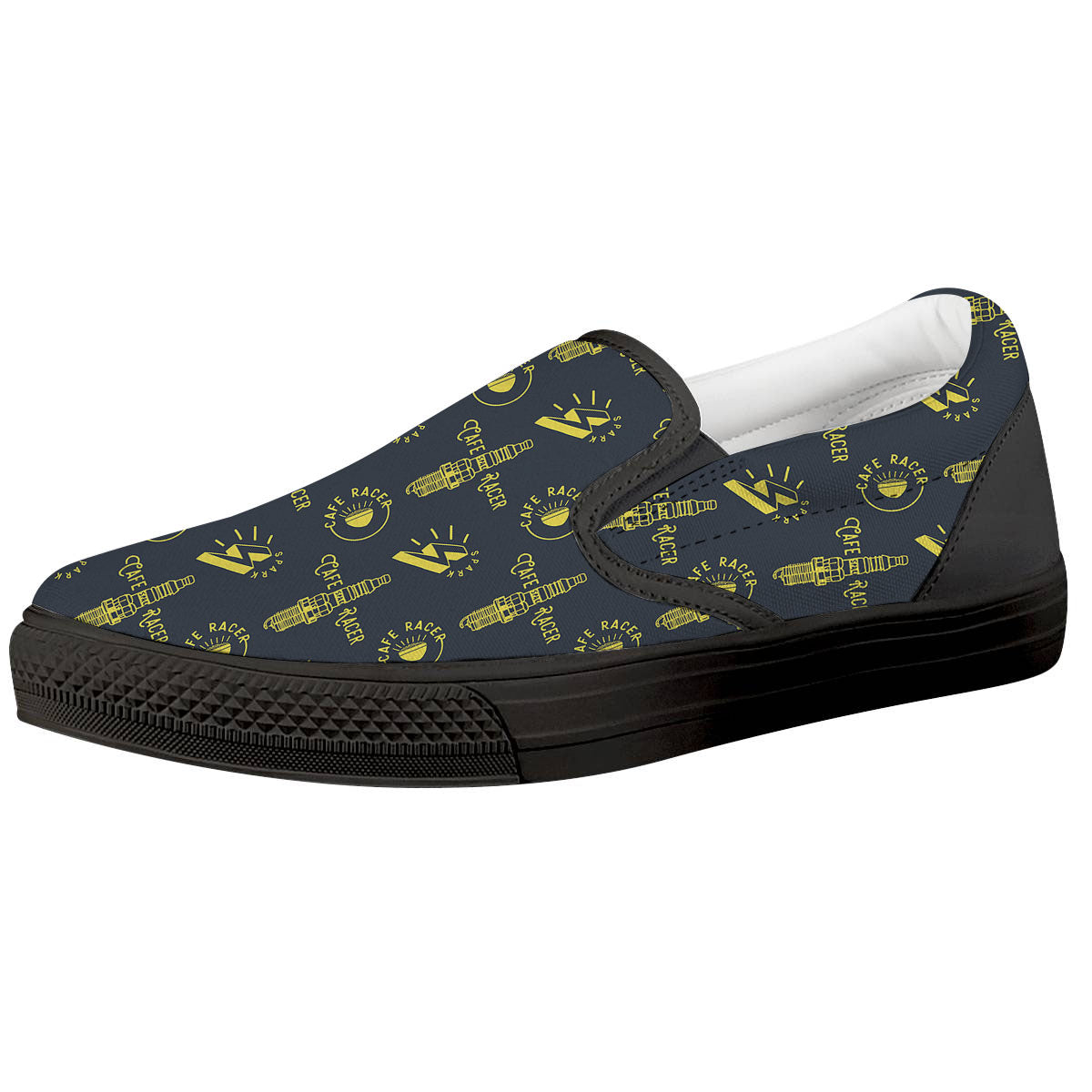 Parts Motorcycle Print Pattern Black Slip On Shoes-grizzshop