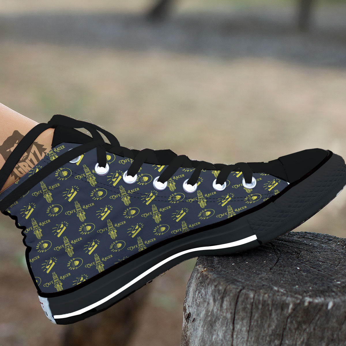 Parts Motorcycle Print Pattern High Top Shoes-grizzshop