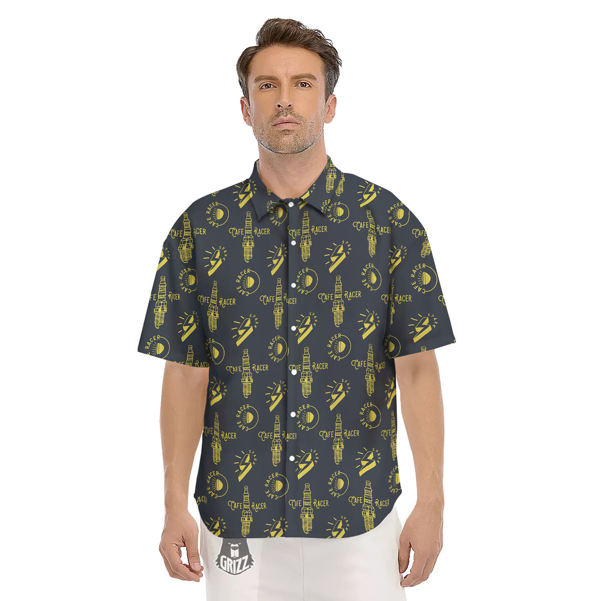 Parts Motorcycle Print Pattern Men's Short Sleeve Shirts-grizzshop