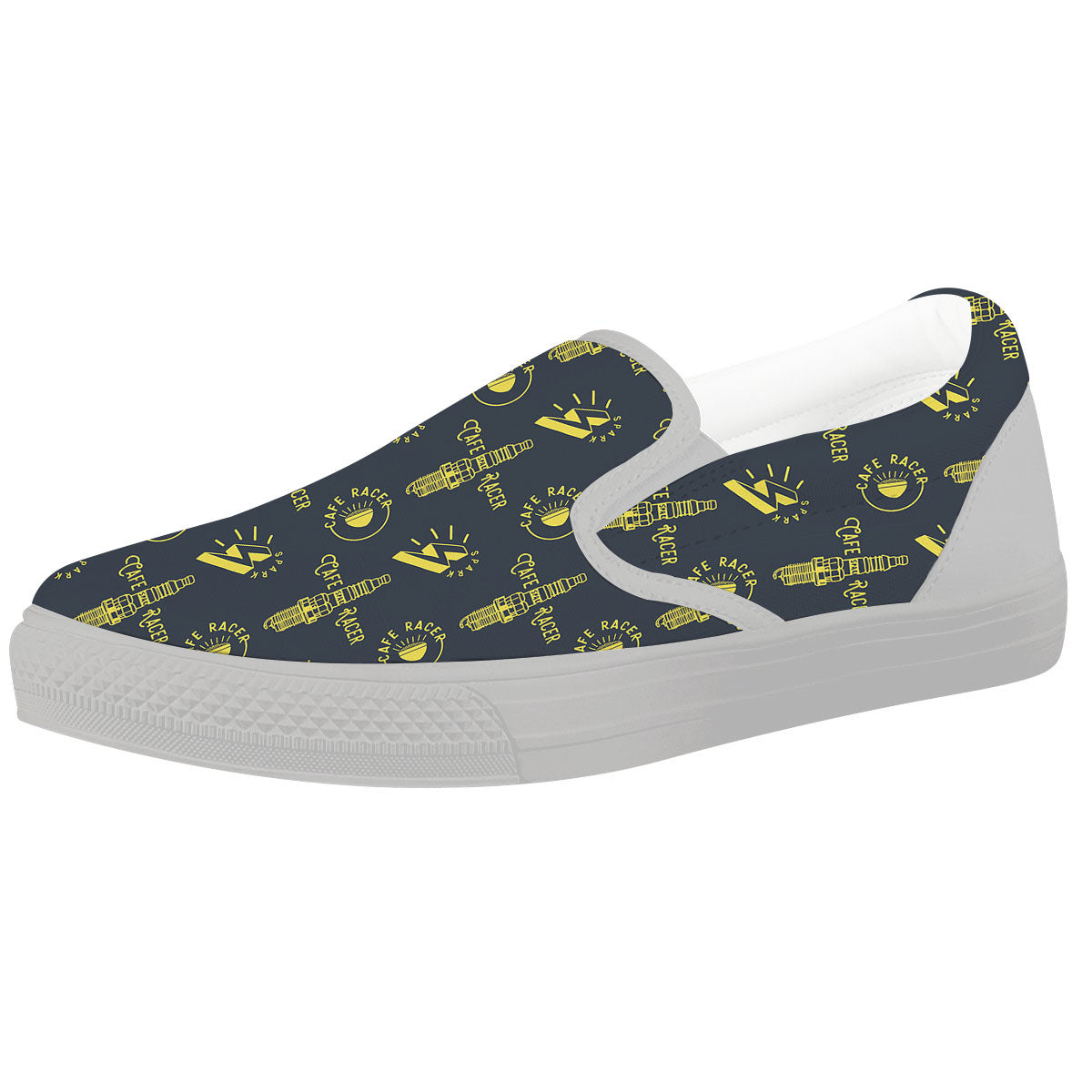 Parts Motorcycle Print Pattern White Slip On Shoes-grizzshop