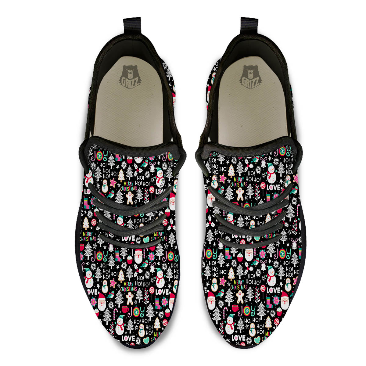 Party Elements Christmas Print Pattern Black Athletic Shoes-grizzshop