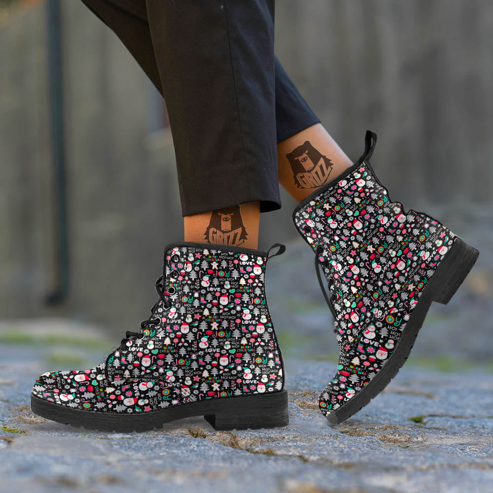 Party Elements Christmas Print Pattern Leather Boots-grizzshop