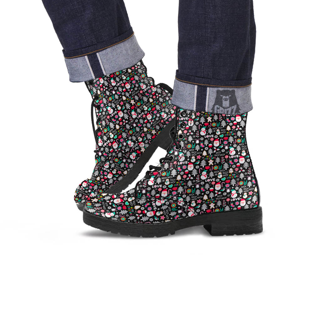 Party Elements Christmas Print Pattern Leather Boots-grizzshop
