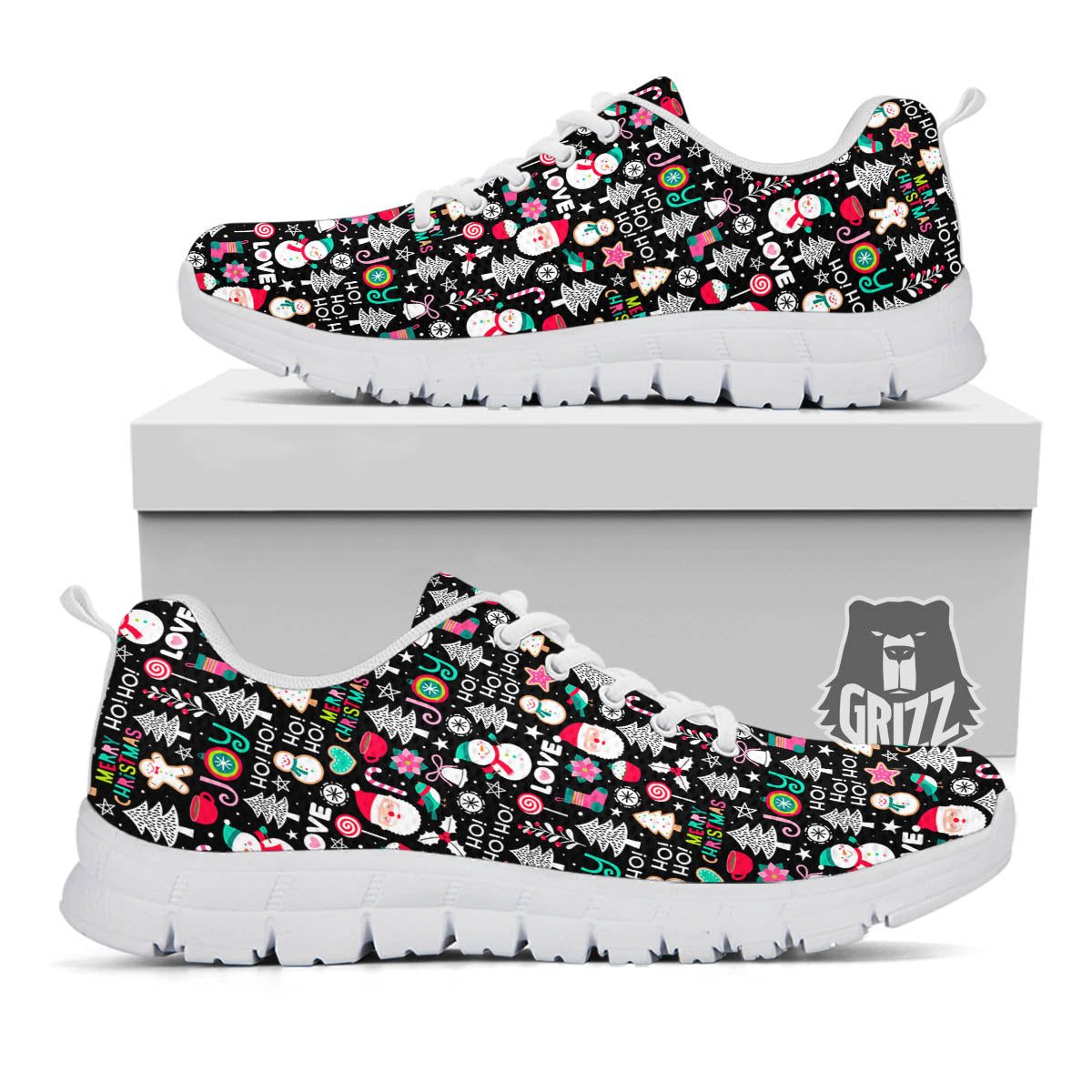 Party Elements Christmas Print Pattern White Sneaker-grizzshop