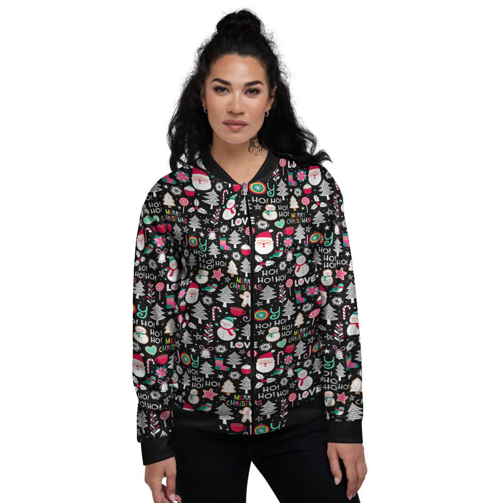 Party Elements Christmas Print Pattern Women's Bomber Jacket-grizzshop
