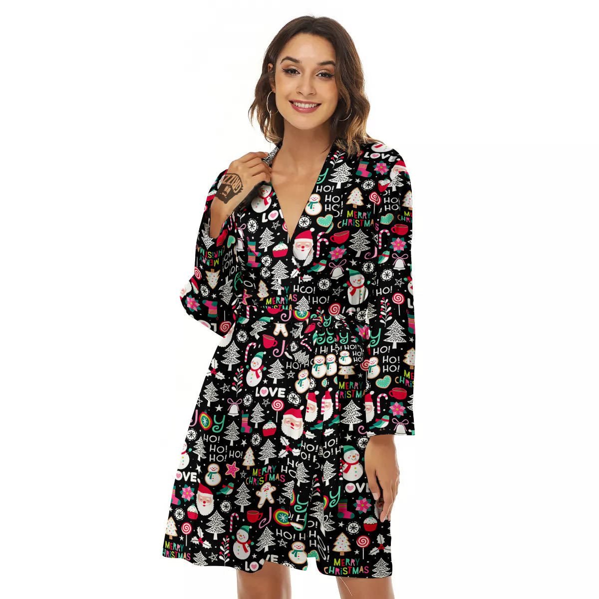 Party Elements Christmas Print Pattern Women's Robe-grizzshop