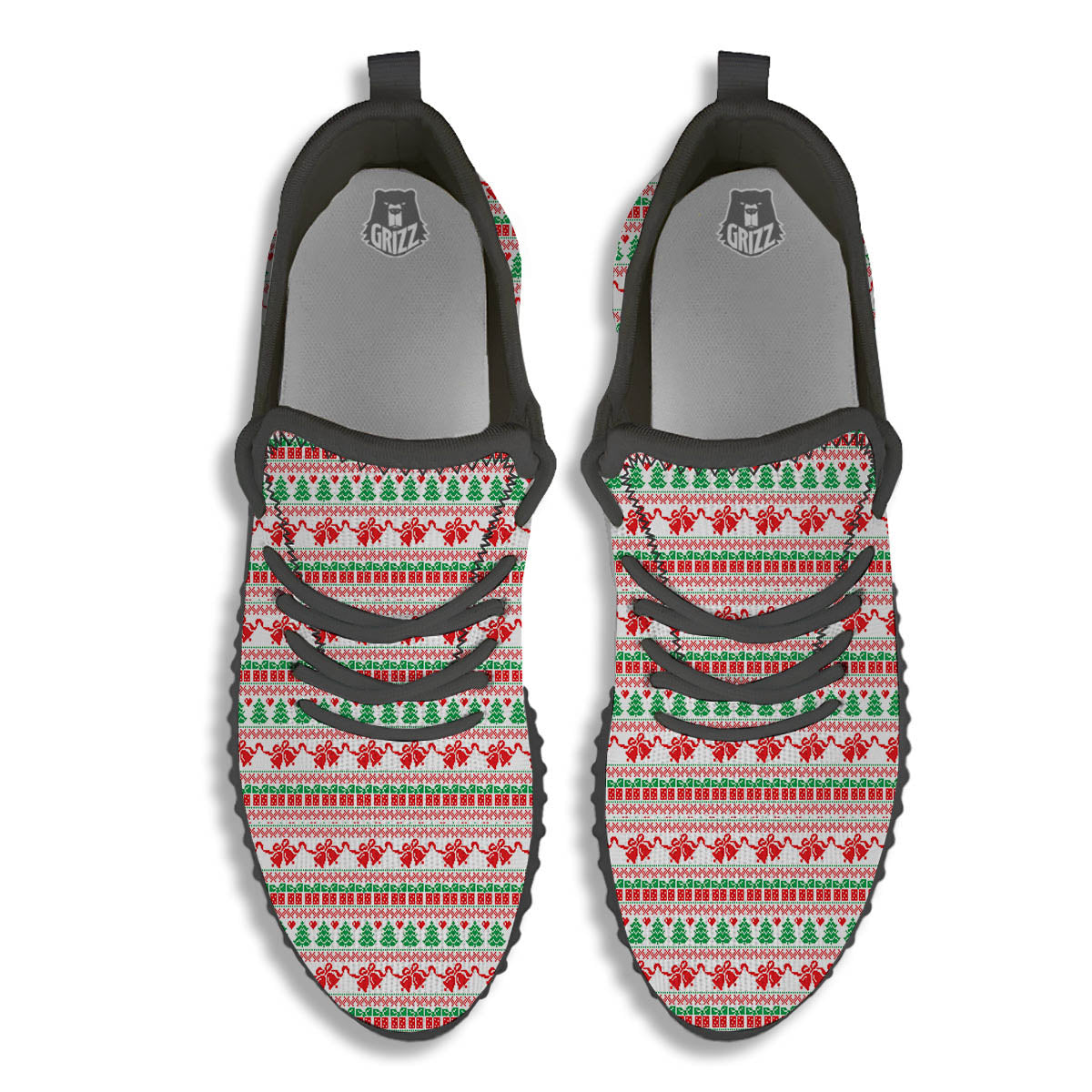 Party Knitted Christmas Print Pattern Black Walking Shoes-grizzshop