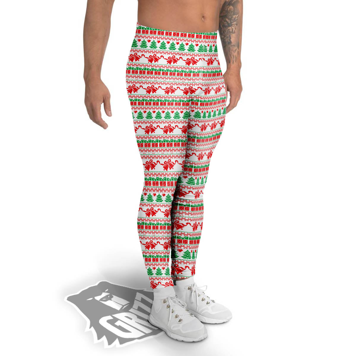 Party Knitted Christmas Print Pattern Men's Leggings-grizzshop