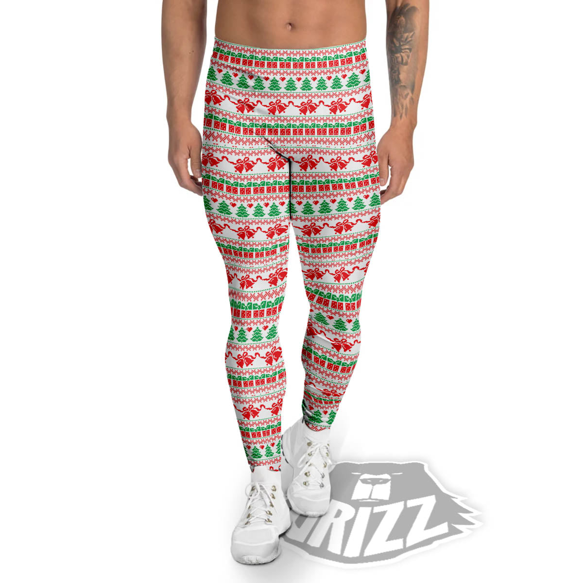 Party Knitted Christmas Print Pattern Men's Leggings-grizzshop
