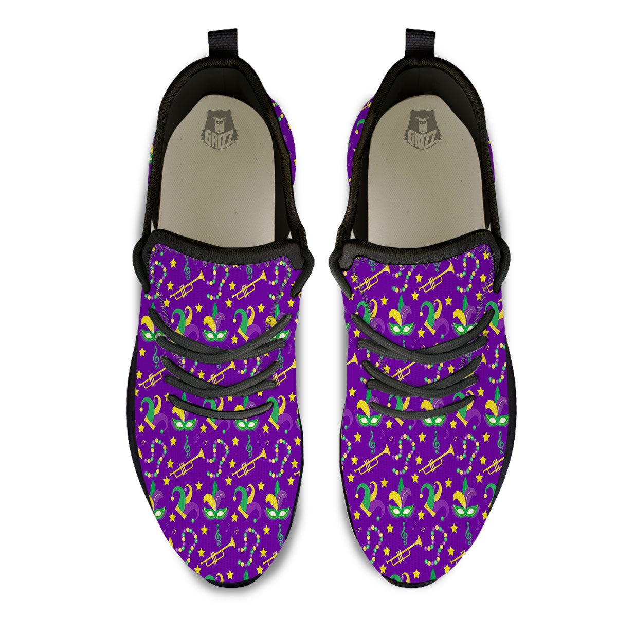 Party Mardi Gras Print Pattern Black Athletic Shoes-grizzshop