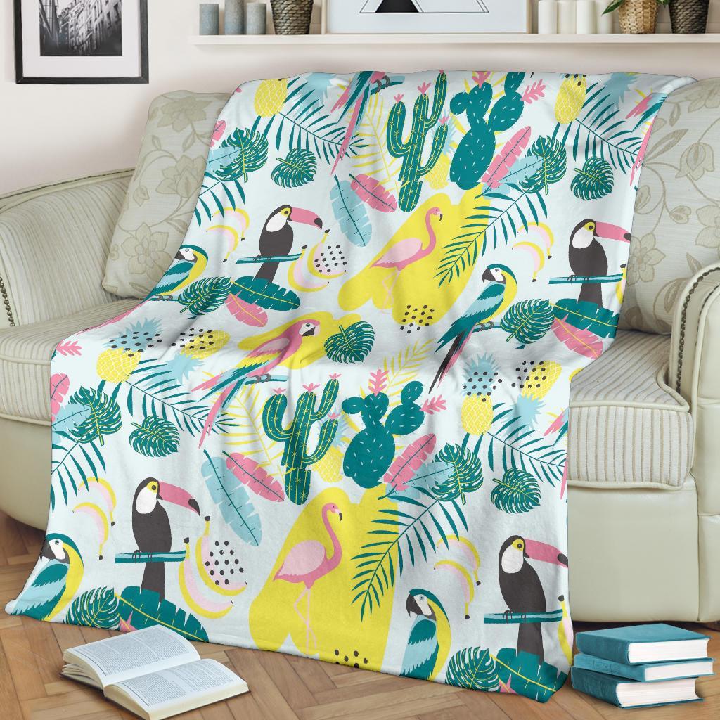 Pastal Parrot Bird Floral Pattern Print Blanket-grizzshop