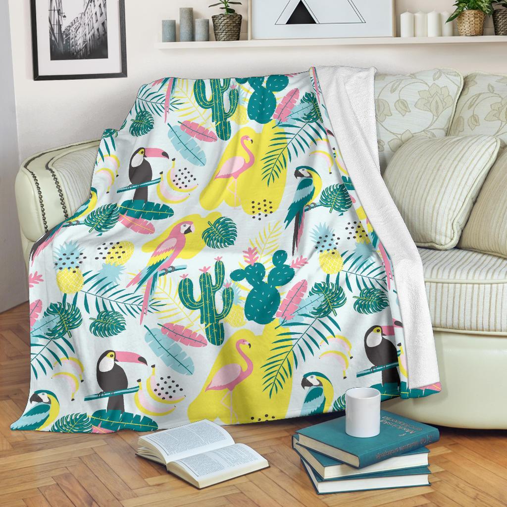 Pastal Parrot Bird Floral Pattern Print Blanket-grizzshop