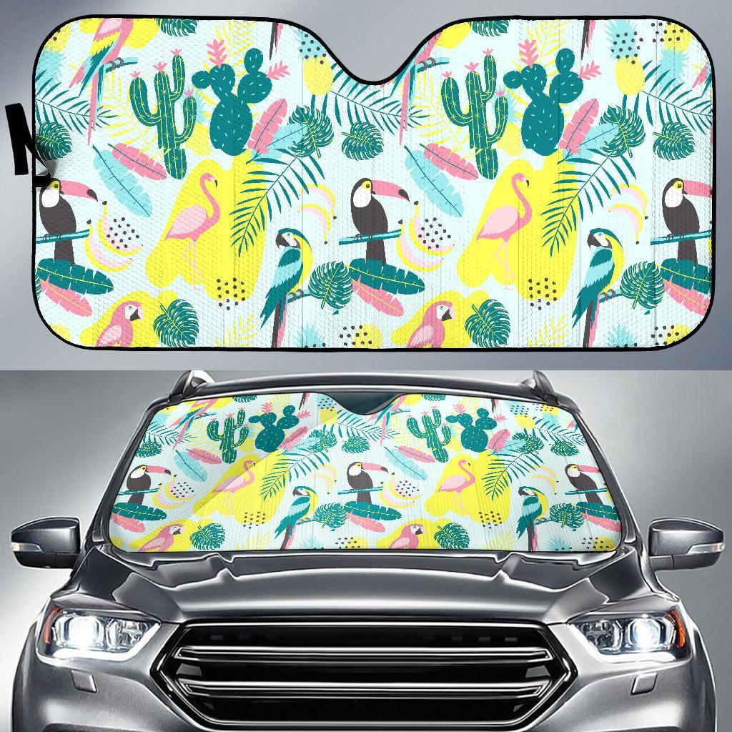 Pastal Parrot Bird Floral Pattern Print Car Sun Shade-grizzshop