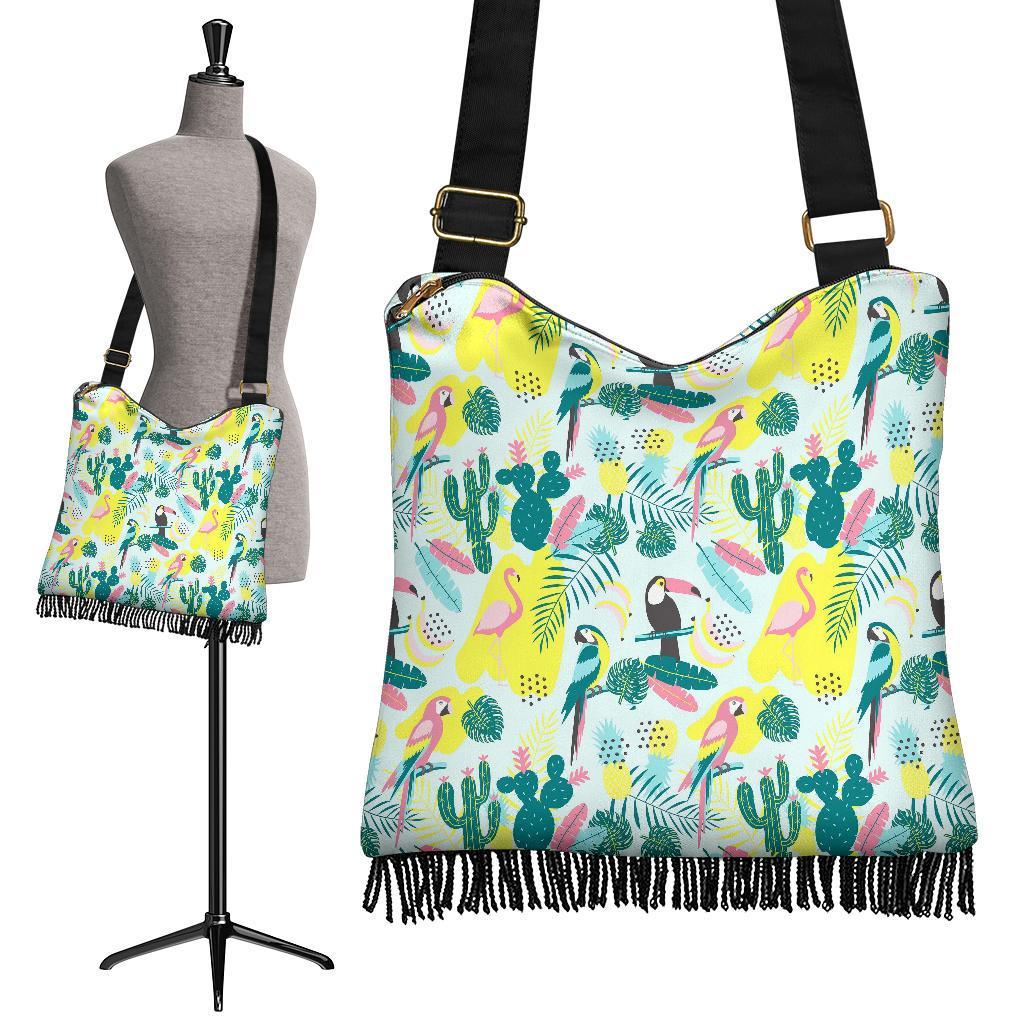 Pastal Parrot Bird Floral Pattern Print Crossbody Bags-grizzshop