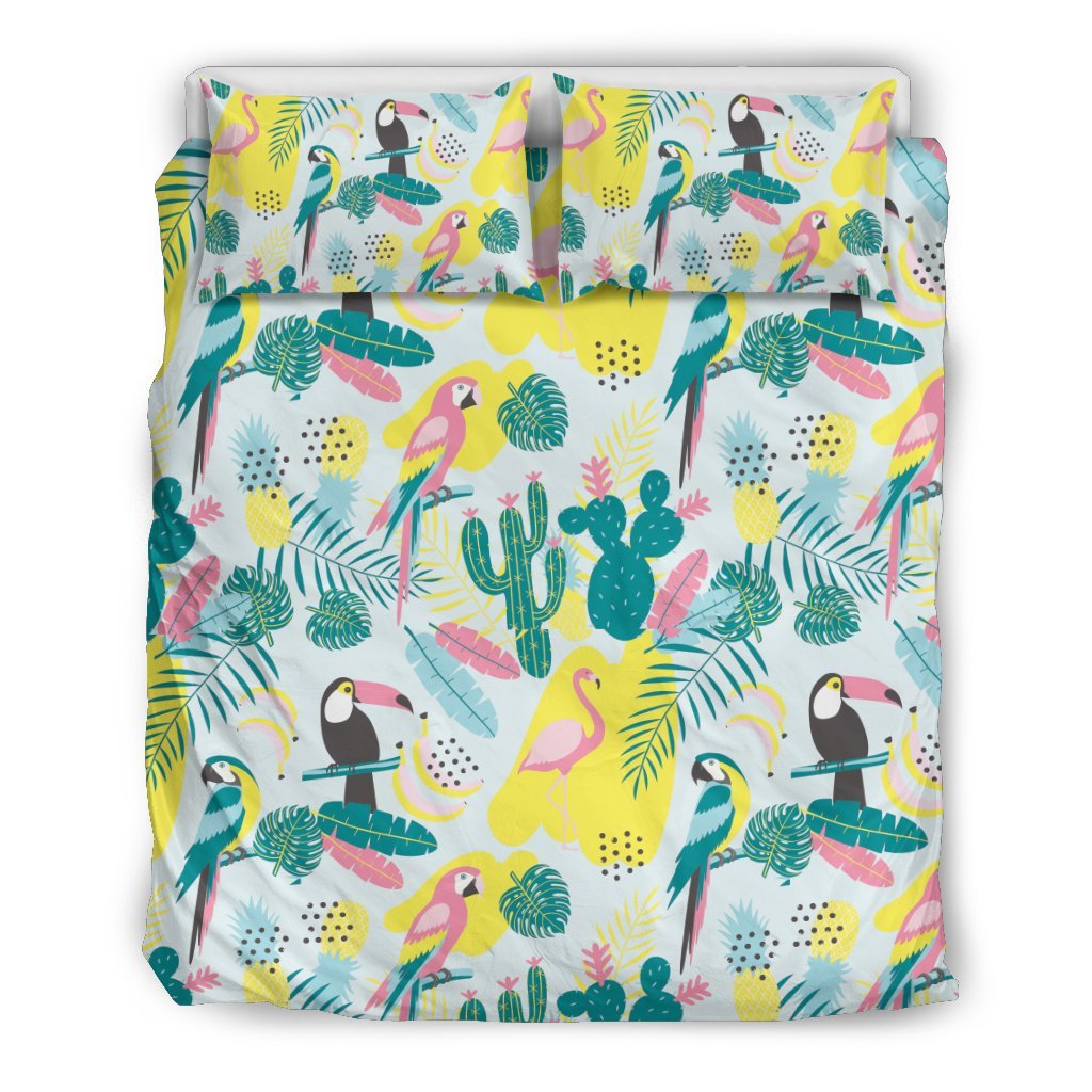 Pastal Parrot Bird Floral Pattern Print Duvet Cover Bedding Set-grizzshop