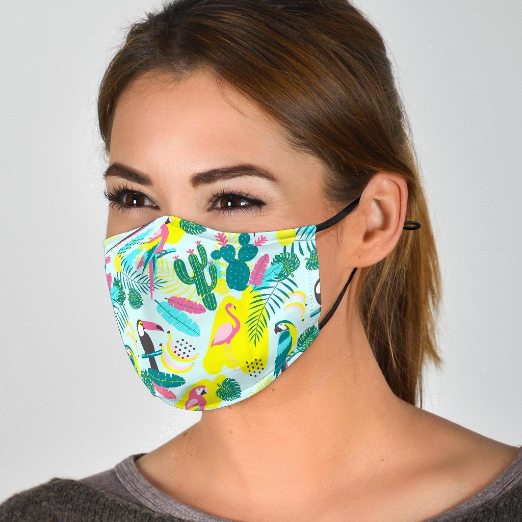 Pastal Parrot Bird Floral Pattern Print Face Mask-grizzshop