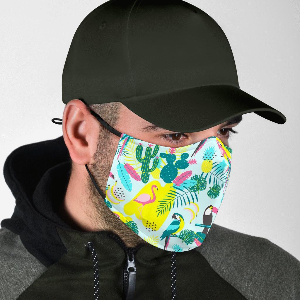 Pastal Parrot Bird Floral Pattern Print Face Mask-grizzshop