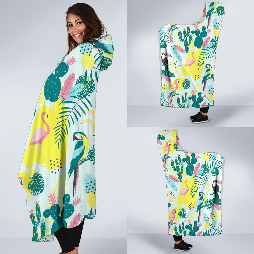 Pastal Parrot Bird Floral Pattern Print Hooded Blanket-grizzshop