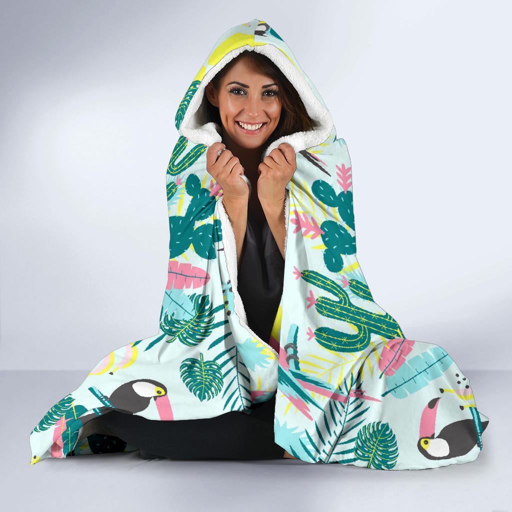 Pastal Parrot Bird Floral Pattern Print Hooded Blanket-grizzshop