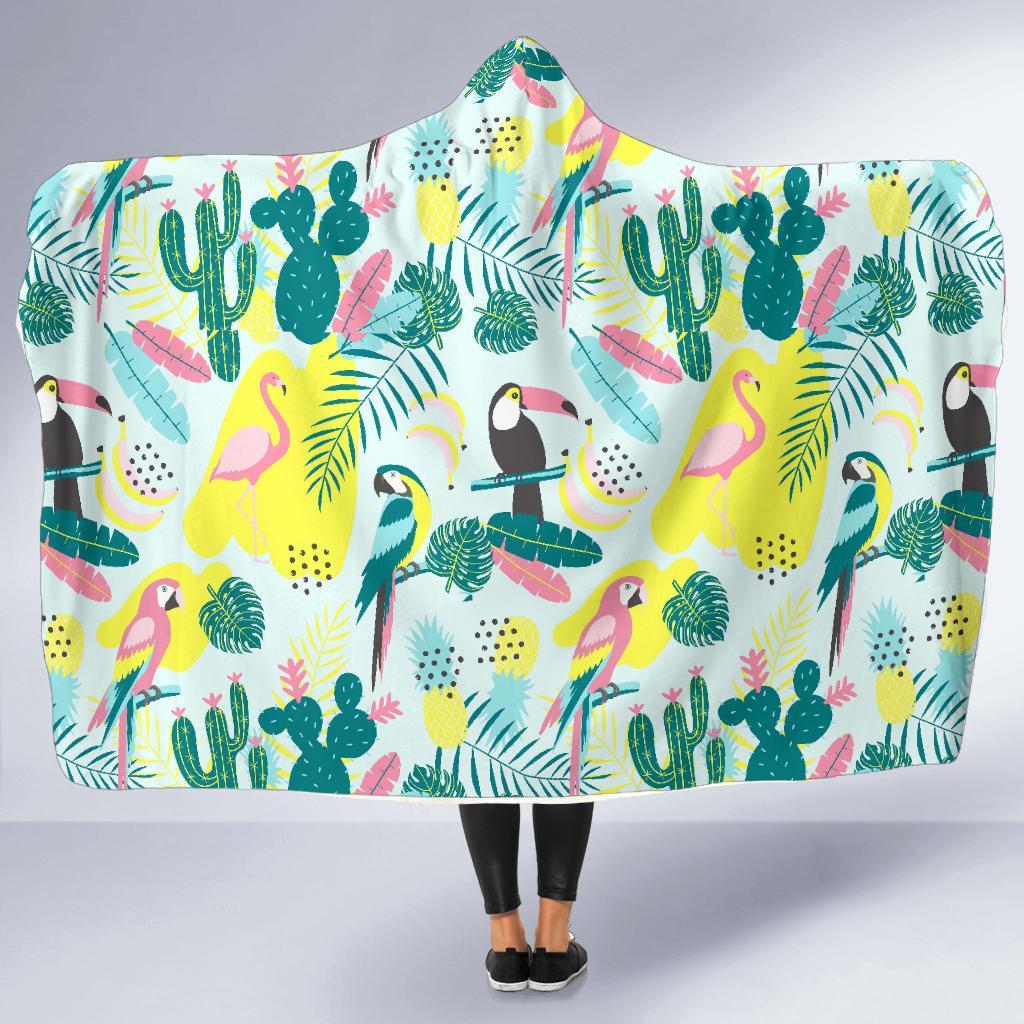 Pastal Parrot Bird Floral Pattern Print Hooded Blanket-grizzshop