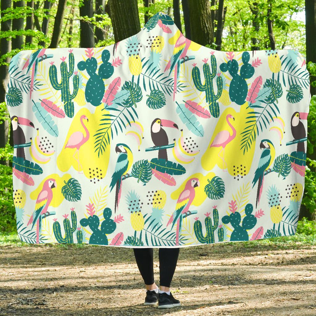 Pastal Parrot Bird Floral Pattern Print Hooded Blanket-grizzshop